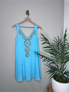 Lilly Pulitzer Turquoise Beaded V-Neck Dress